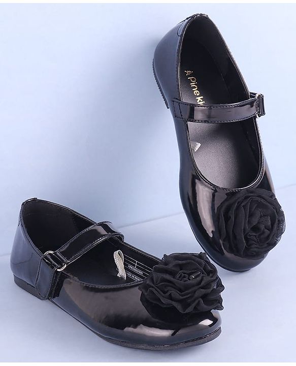 Pine Kids Velcro Closure Ballerina with Floral Applique - Black