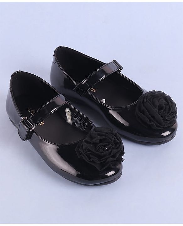 Pine Kids Velcro Closure Ballerina with Floral Applique - Black