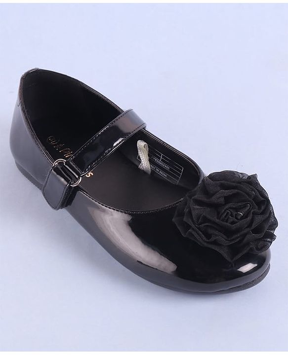 Pine Kids Velcro Closure Ballerina with Floral Applique - Black