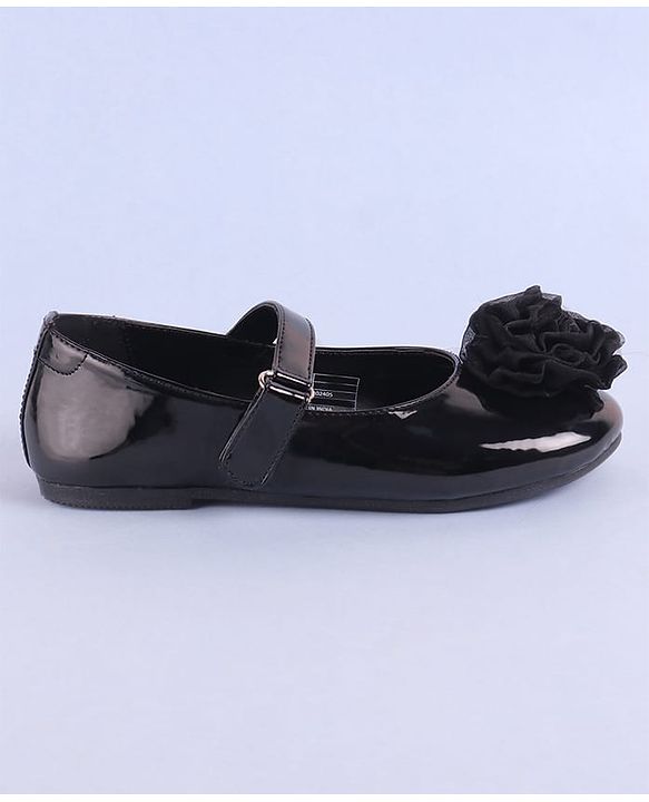 Pine Kids Velcro Closure Ballerina with Floral Applique - Black