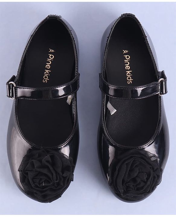 Pine Kids Velcro Closure Ballerina with Floral Applique - Black