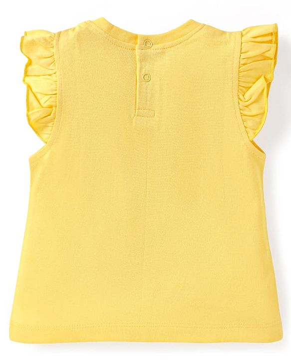 Babyhug Cotton Knit Frill Sleeves Shorts Night Suit with Star & Unicorn Print - Yellow & Navy Blue