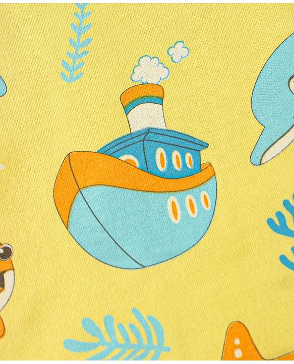 Babyhug Cotton Knit Half Sleeves Shorts Night Suit With Sea Animals Print - Yellow