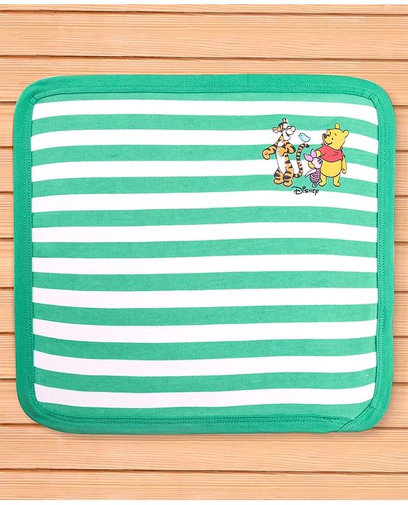 Babyhug Disney Interlock Knit Wash Cloth with Winnie the Poo Graphic L 28 X B 28 cm Pack of 3 - Green Blue & White