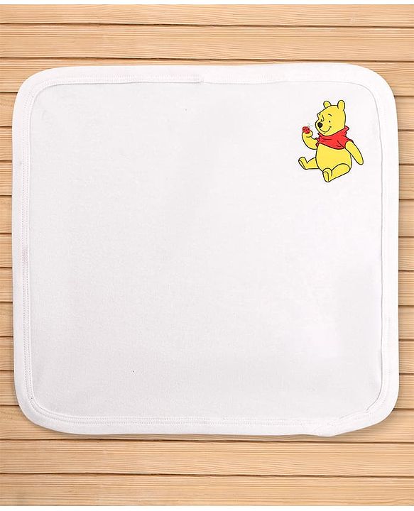 Babyhug Disney Interlock Knit Wash Cloth with Winnie the Poo Graphic L 28 X B 28 cm Pack of 3 - Green Blue & White