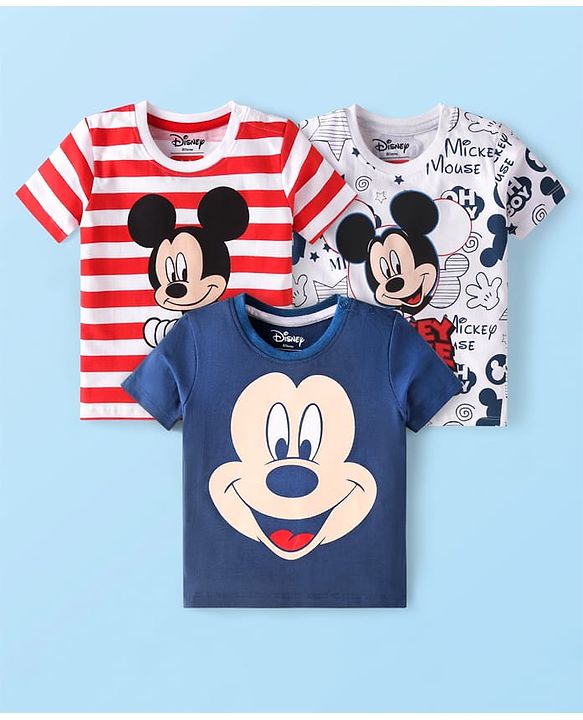 Babyhug Disney Single Jersey Knit Half Sleeves Shorts Night Suit With Mickey Mouse Graphic - White & Light Blue main image 1