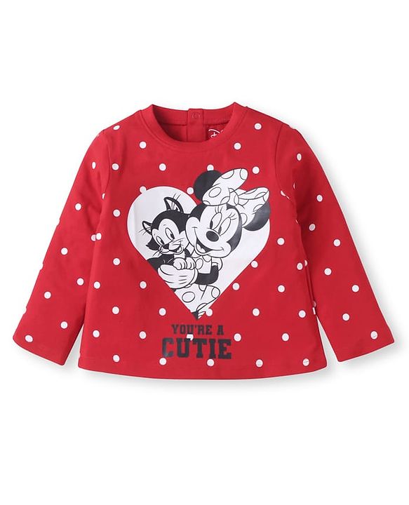 Babyhug Disney Single Jersey Knit Full Sleeves Night Suit With Minnie Mouse Graphics - Red