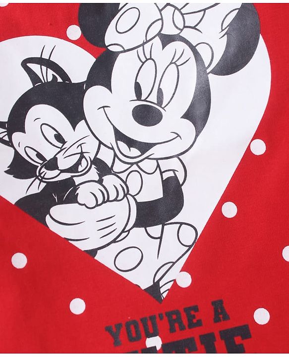 Babyhug Disney Single Jersey Knit Full Sleeves Night Suit With Minnie Mouse Graphics - Red