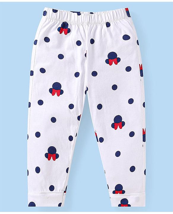 Babyhug Disney Single Jersey Knit Full Sleeves Co-ords Front Open Night Suit with Minnie Mouse Graphics - White