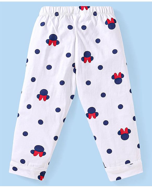 Babyhug Disney Single Jersey Knit Full Sleeves Co-ords Front Open Night Suit with Minnie Mouse Graphics - White