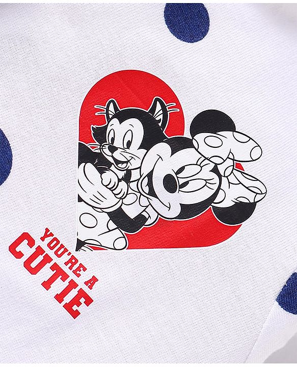 Babyhug Disney Single Jersey Knit Full Sleeves Co-ords Front Open Night Suit with Minnie Mouse Graphics - White