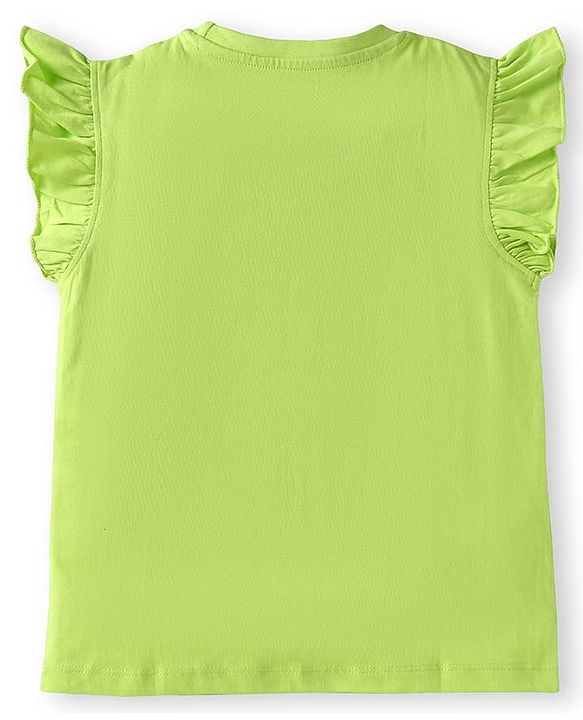 Babyhug Cotton Knit Frill Sleeves Night Suit with Bunny Print - Green