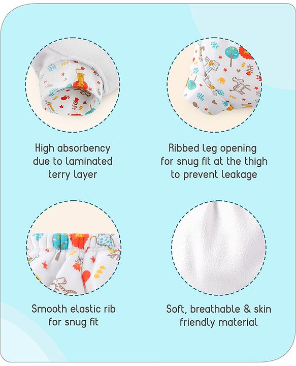 Babyhug 100% Cotton Reusable Potty Training Pull Up Padded Pants Pack of 6 Size 0 (9 - 12 months) - Multicolour