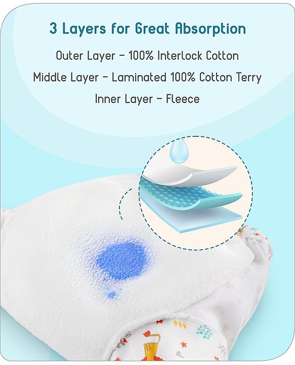 Babyhug 100% Cotton Reusable Potty Training Pull Up Padded Pants Pack of 6 Size 0 (9 - 12 months) - Multicolour