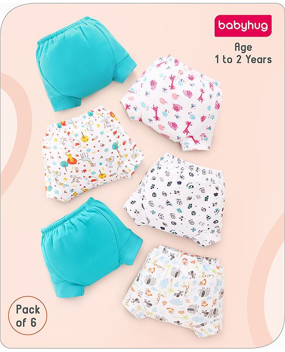 Babyhug 100% Cotton Reusable Potty Training Pull Up Padded Pants Pack of 6 Size 1 (1 - 2 years) - Multicolour