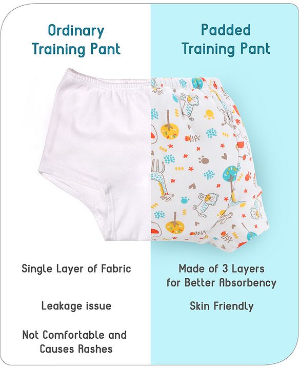 Babyhug 100% Cotton Reusable Potty Training Pull Up Padded Pants Pack of 6 Size 1 (1 - 2 years) - Multicolour
