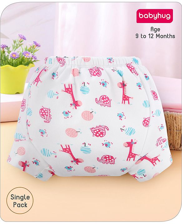 Babyhug 100% Cotton Reusable Giraffe Print Potty Training Pull Up Padded Pants Pack of 1 - Size 0 (9 - 12 months) - Pink