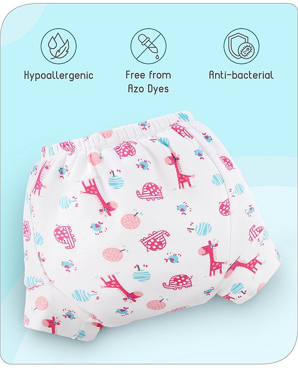 Babyhug 100% Cotton Reusable Giraffe Print Potty Training Pull Up Padded Pants Pack of 1 - Size 0 (9 - 12 months) - Pink