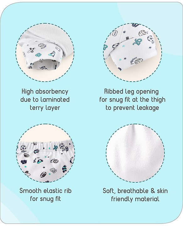 Babyhug 100% Cotton Padded Underwear Training Diapers Animals Print Pack of 3 Size 2 - Multicolor