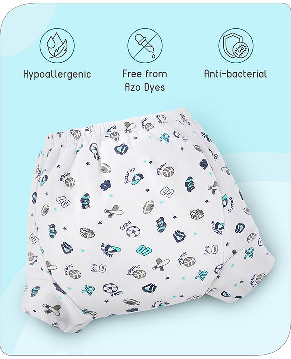 Babyhug 100% Cotton Padded Underwear Training Diapers Animals Print Pack of 3 Size 2 - Multicolor