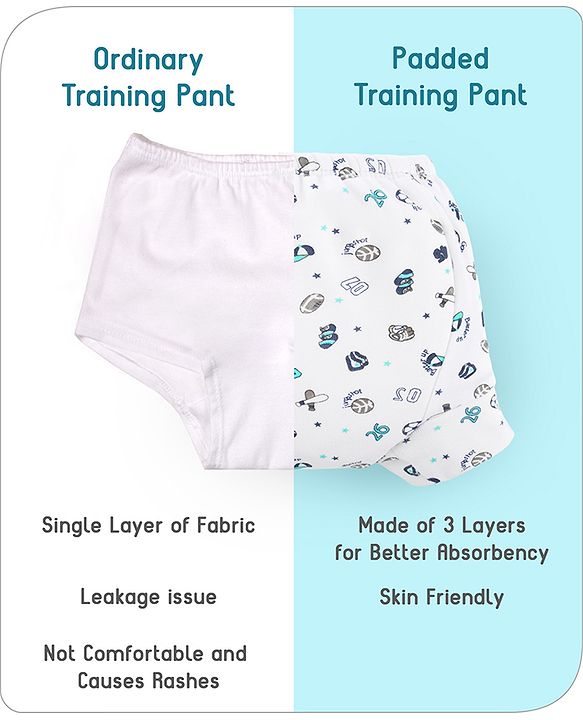 Babyhug 100% Cotton Padded Underwear Training Diapers Animals Print Pack of 3 Size 2 - Multicolor