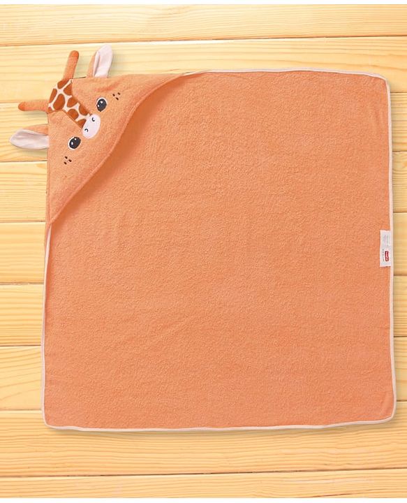 Babyhug Terry Woven Hooded Wrapper with Giraffe Applique L 76.2 x B 76.2 cm - Orange
