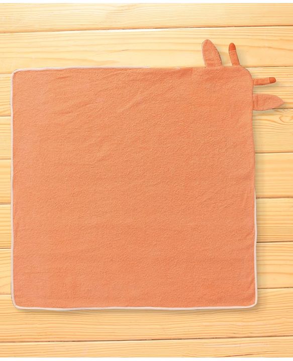 Babyhug Terry Woven Hooded Wrapper with Giraffe Applique L 76.2 x B 76.2 cm - Orange