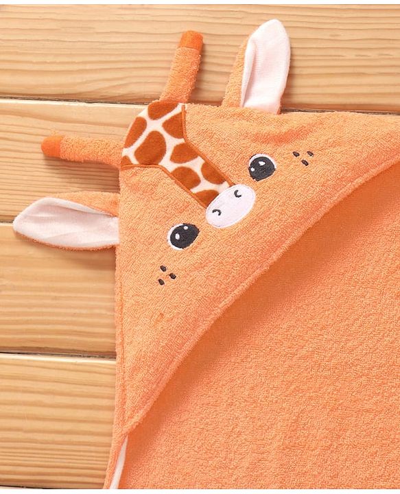 Babyhug Terry Woven Hooded Wrapper with Giraffe Applique L 76.2 x B 76.2 cm - Orange