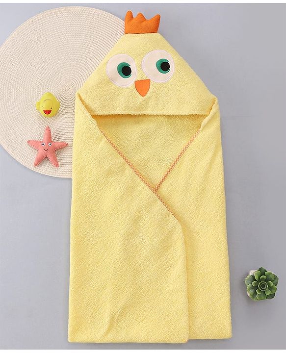 Babyhug Terry Woven Hooded Wrapper with Chick Applique L 73 x B 71 cm - Yellow