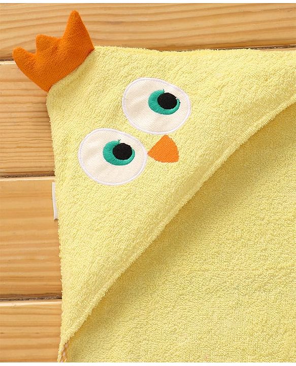 Babyhug Terry Woven Hooded Wrapper with Chick Applique L 73 x B 71 cm - Yellow