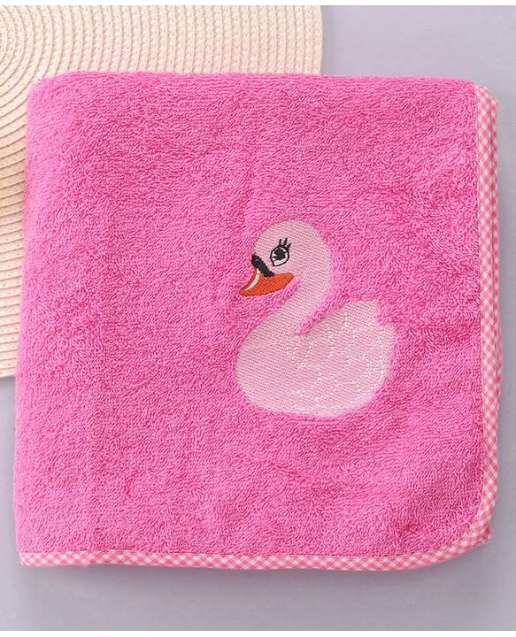 Babyhug Cotton Terry Woven Bath Towel With Duck Embroidery L 98 x B 48 cm - Pink