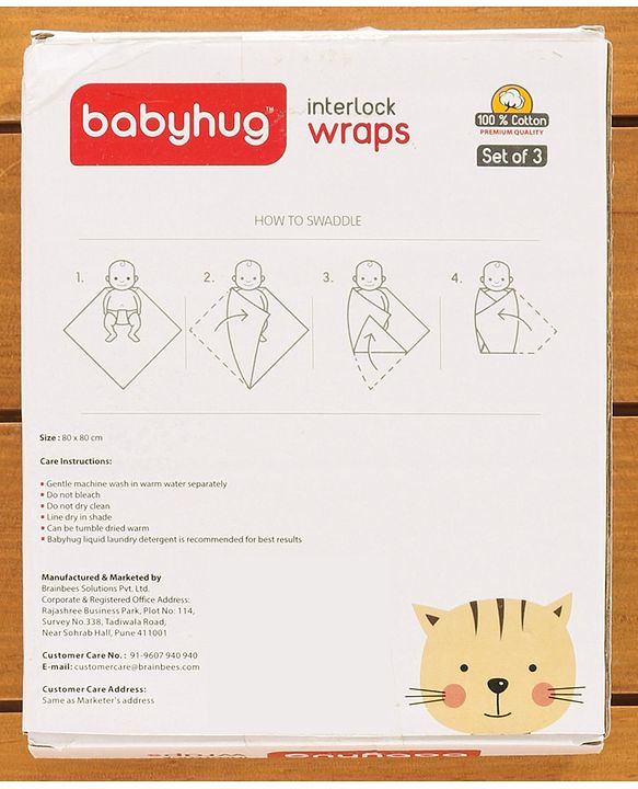 Babyhug 100% Cotton Wrapper Pack of 3 - Green & Blue