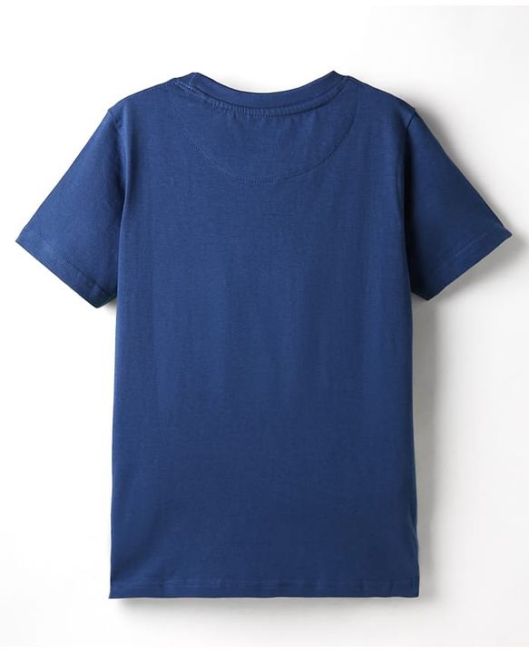 Pine Kids Cotton Knit Half Sleeves Cut & Sew T-Shirt with Patch Detailing - Navy Blue