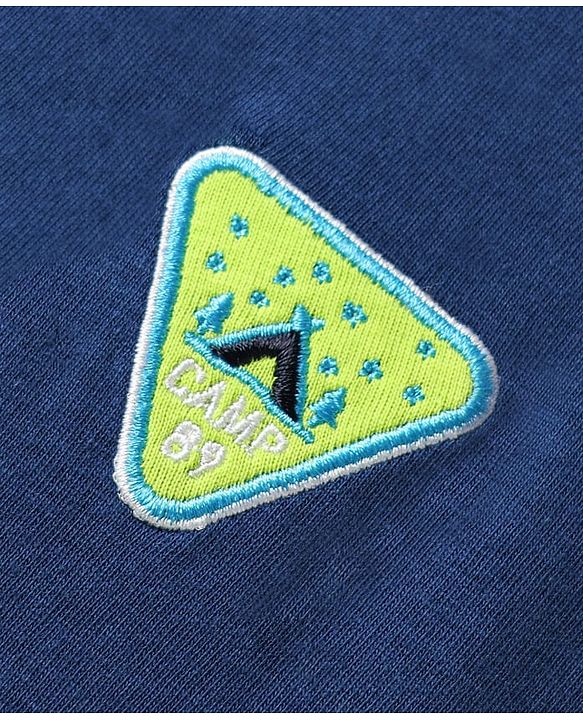 Pine Kids Cotton Knit Half Sleeves Cut & Sew T-Shirt with Patch Detailing - Navy Blue