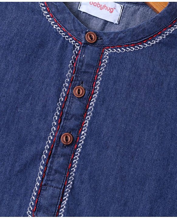 Babyhug Cotton Woven Full Sleeves Solid Color Kurta Pyjama Set - Navy Blue