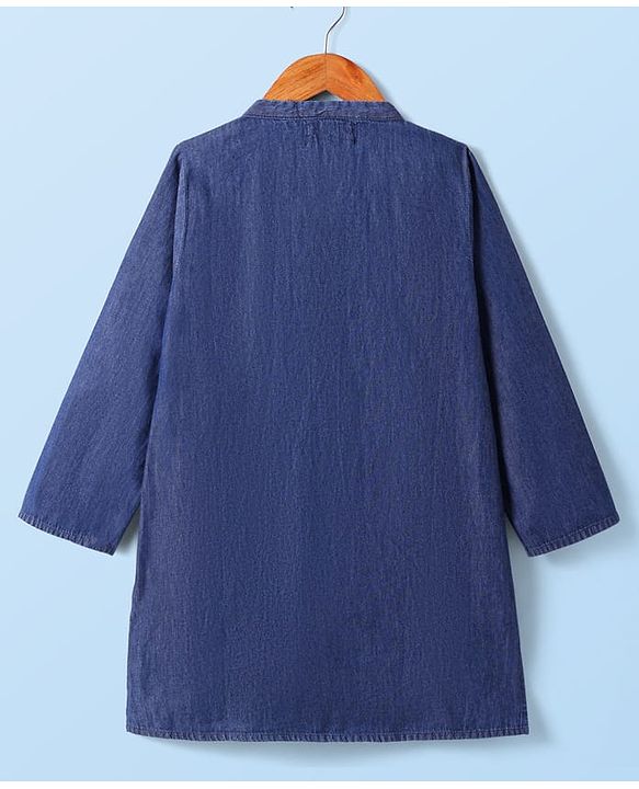 Babyhug Cotton Woven Full Sleeves Solid Color Kurta Pyjama Set - Navy Blue