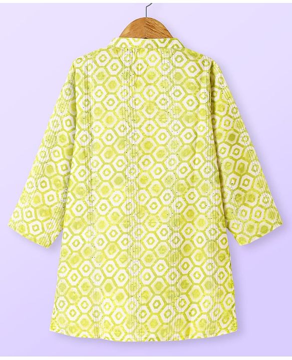 Babyhug Cotton Woven Full Sleeves Kurta & Pyjama Set With Hexagon Print- Green