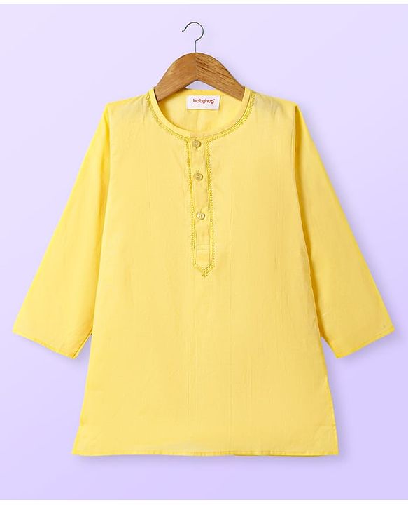 Babyhug Cotton Woven Full Sleeves Kurta & Pyjama Set With Embroidery - Yellow