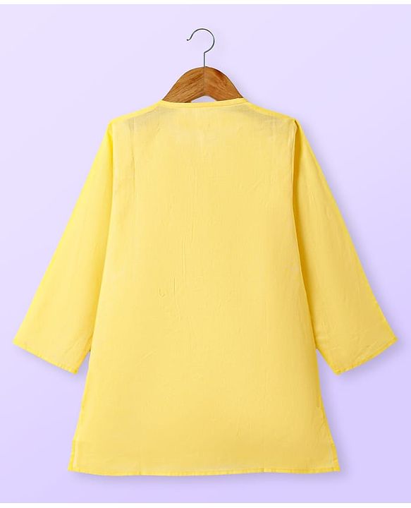 Babyhug Cotton Woven Full Sleeves Kurta & Pyjama Set With Embroidery - Yellow