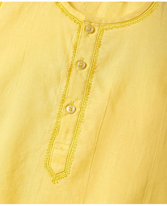Babyhug Cotton Woven Full Sleeves Kurta & Pyjama Set With Embroidery - Yellow