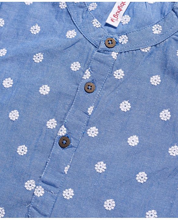 Babyhug Cotton Woven Full Sleeves Kurta & Pyjama Set With Floral Embroidery - Blue