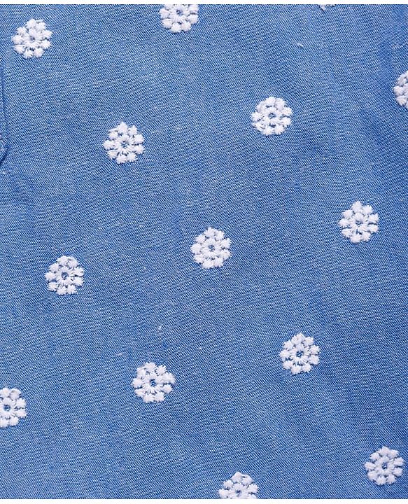 Babyhug Cotton Woven Full Sleeves Kurta & Pyjama Set With Floral Embroidery - Blue