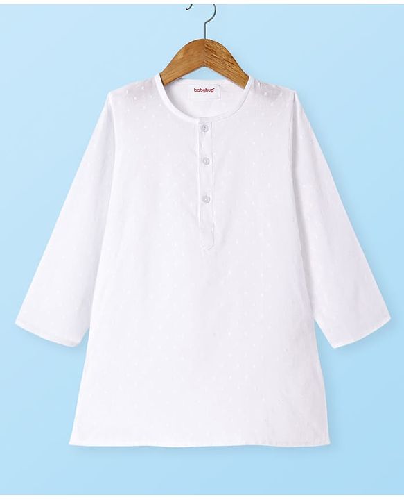 Babyhug Cotton Woven Full Sleeves Kurta & Pyjama Set With Embroidery - White