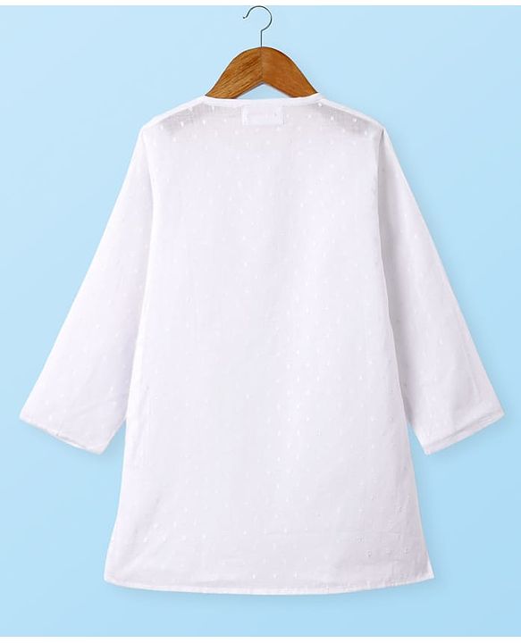Babyhug Cotton Woven Full Sleeves Kurta & Pyjama Set With Embroidery - White