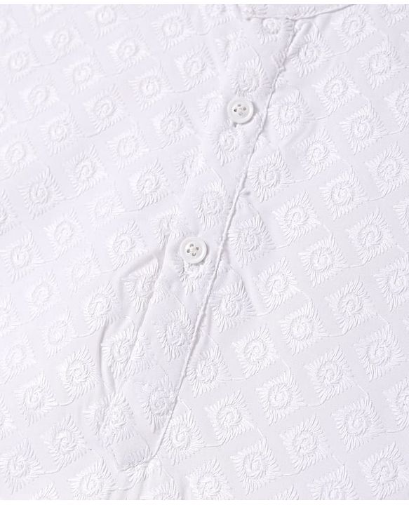 Babyhug Cotton Woven Full Sleeves Kurta & Pyjama Set With Floral Embroidery - White