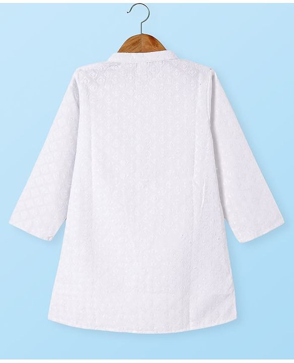 Babyhug Cotton Woven Full Sleeves Kurta & Pyjama Set With Floral Embroidery - White