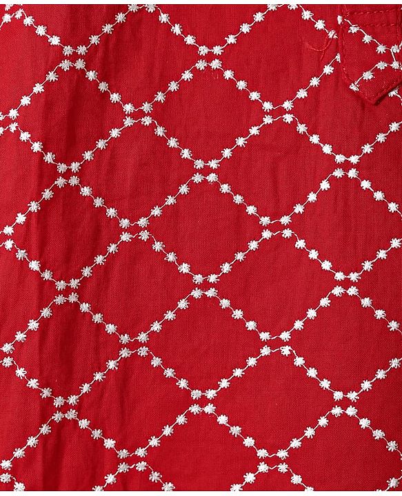 Babyhug Cotton Woven Full Sleeves Kurta & Pyjama Set With Square Embroidery - Red