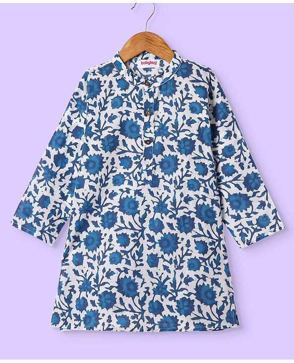 Babyhug Cotton Woven Full Sleeves Kurta Dhoti Set With Floral Print - White