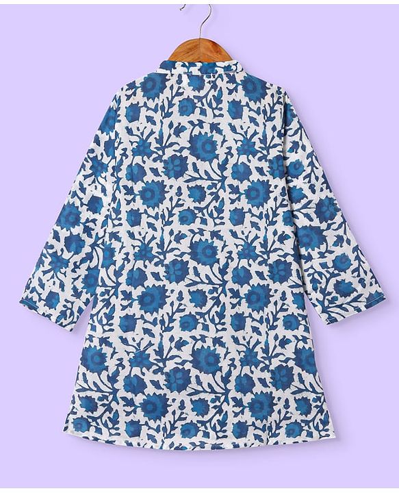Babyhug Cotton Woven Full Sleeves Kurta Dhoti Set With Floral Print - White