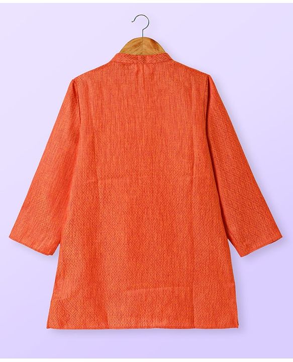 Babyhug Cotton Woven Full Sleeves Kurta Dhoti Set With Embroidery - Orange